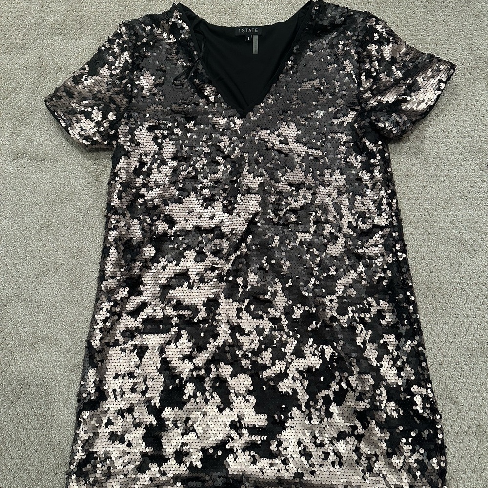 1. State Silver Sequin Sheath Mini Dress